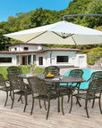 W WARMHOL 9-Piece Patio Dining Set, Outdoor Patio Table and Chair Set of 83.8" Oval Cast Aluminum Dining Table with Umbrella Hole and 8 Outdoor Dining Chairs, Patio Funiture Set for Lawn Garden