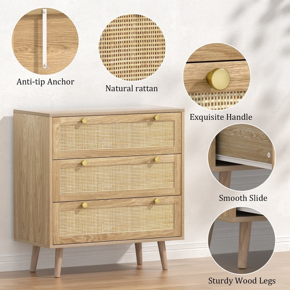 3 - Drawer Boho Rattan Dresser - From Where - 