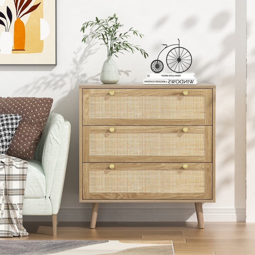 3 - Drawer Boho Rattan Dresser - From Where - 