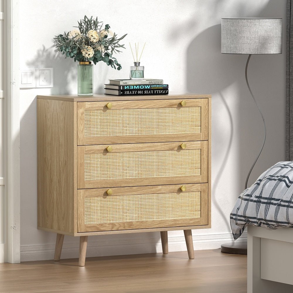 3 - Drawer Boho Rattan Dresser - From Where - 