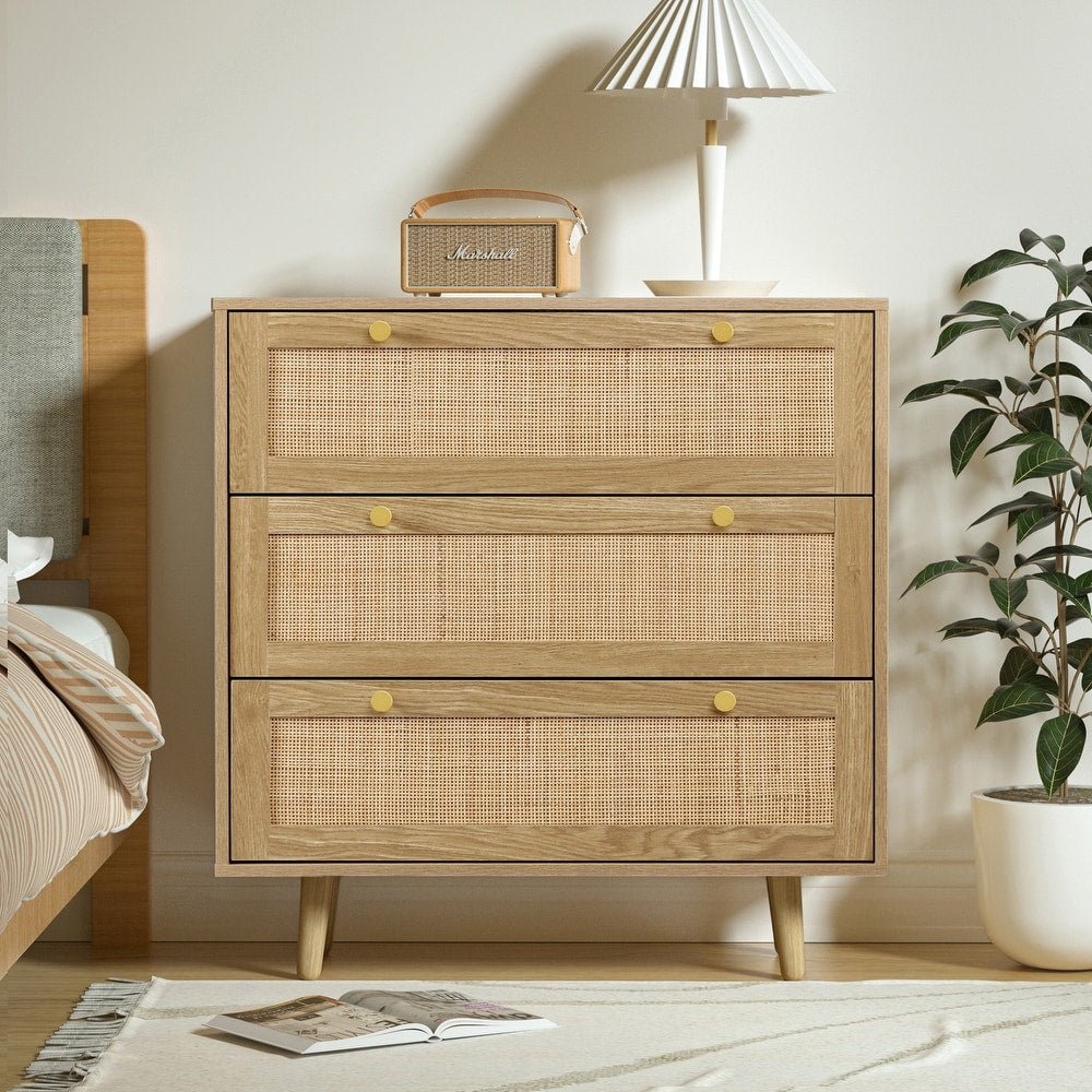 3 - Drawer Boho Rattan Dresser - From Where - 
