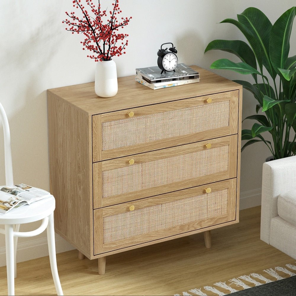 3 - Drawer Boho Rattan Dresser - From Where - 