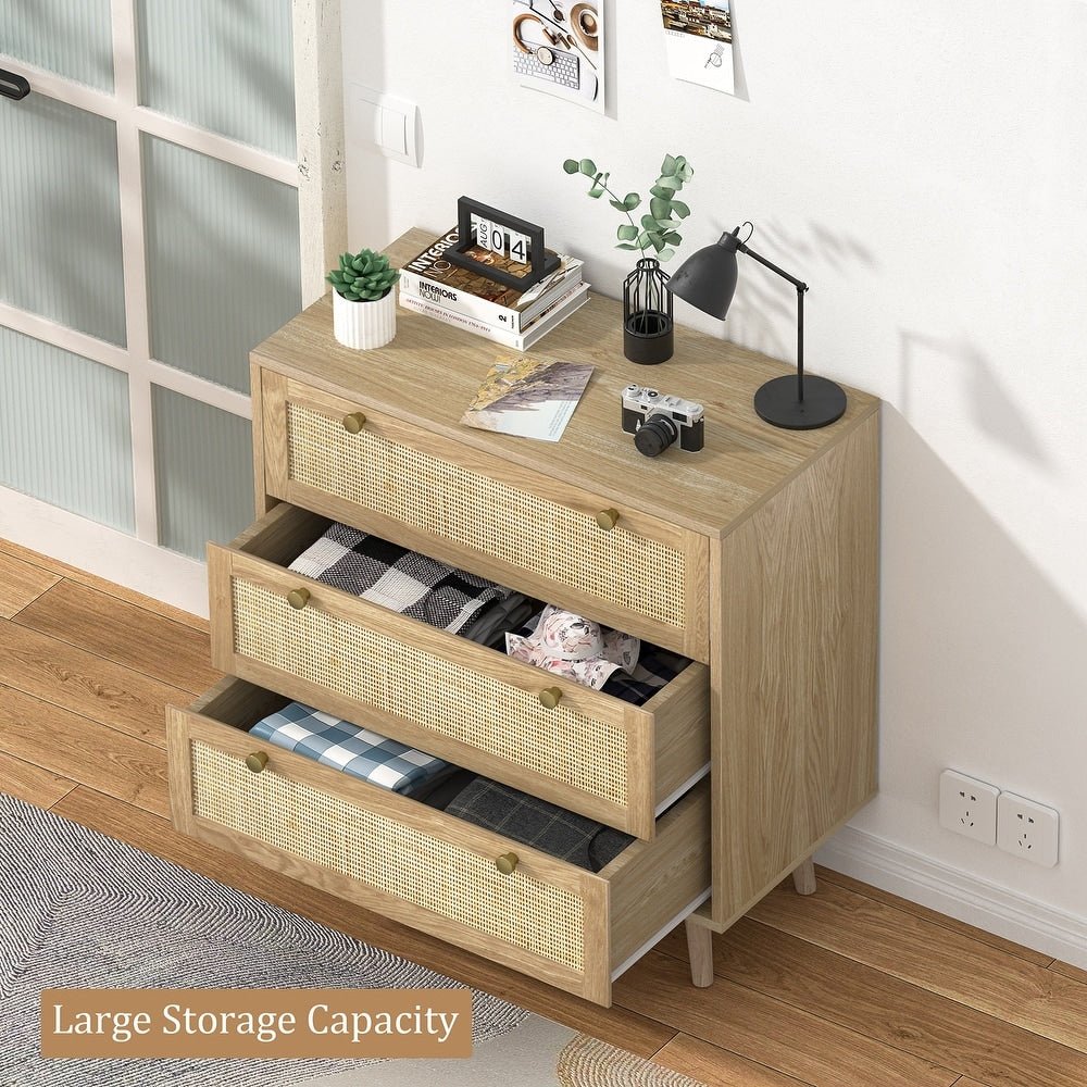 3 - Drawer Boho Rattan Dresser - From Where - 