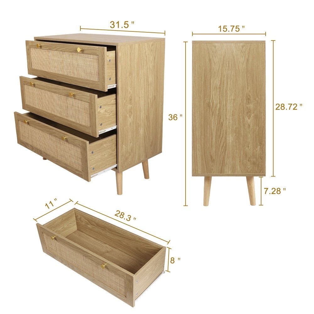3 - Drawer Boho Rattan Dresser - From Where - 