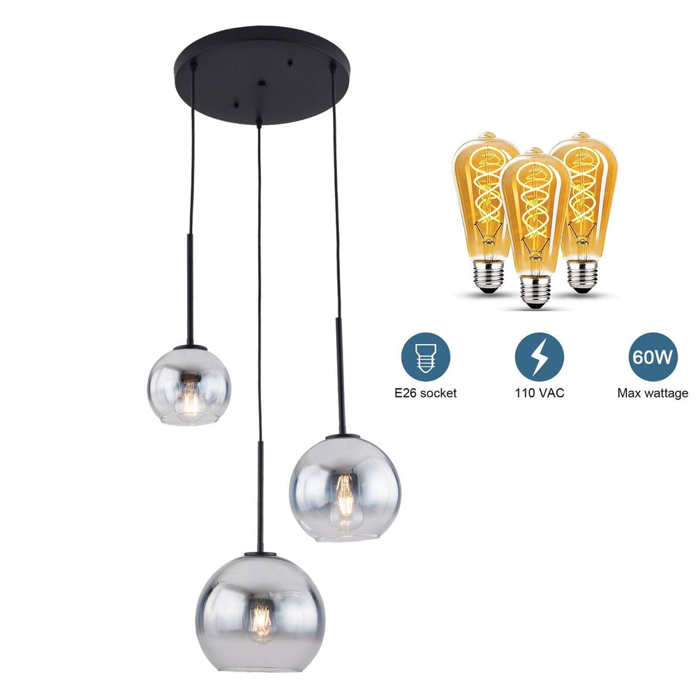 3 - Light Pendant Light with Glass Lampshade - From Where -