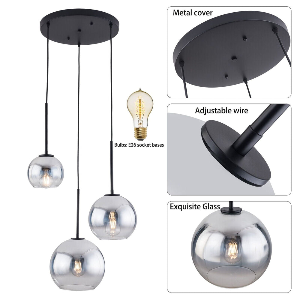 3 - Light Pendant Light with Glass Lampshade - From Where -