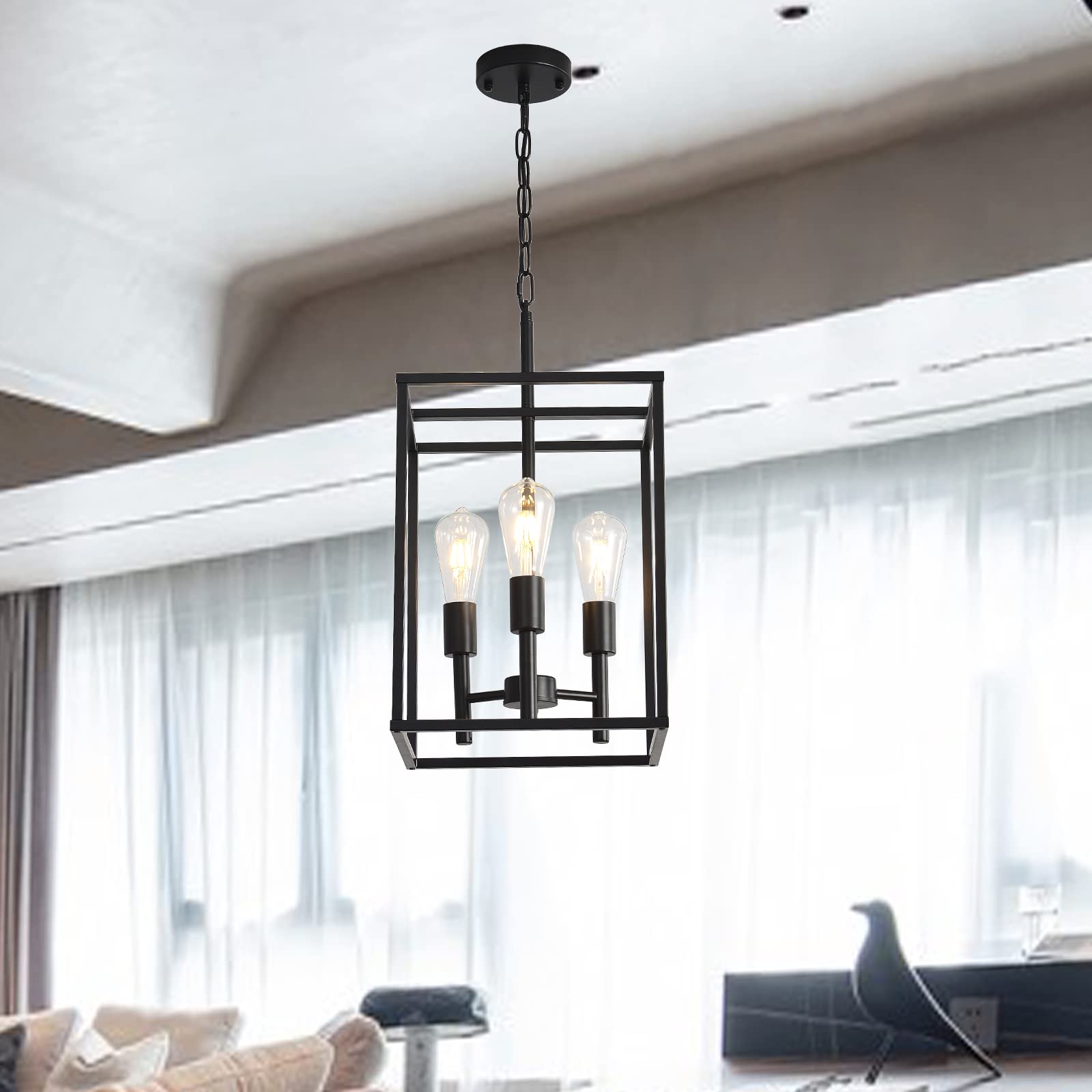 3 Light Pendant Light with Square Cage - From Where - 