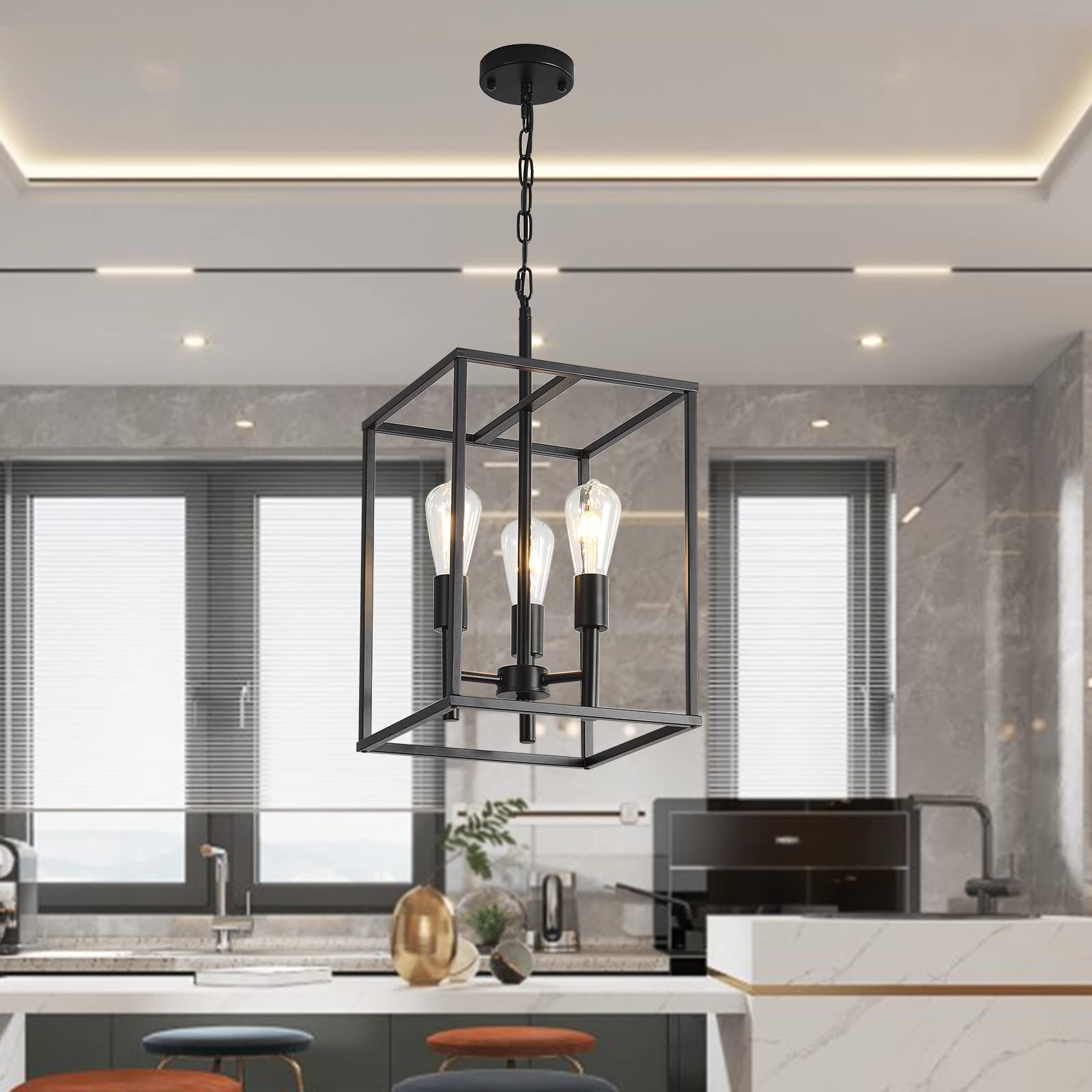 3 Light Pendant Light with Square Cage - From Where - 