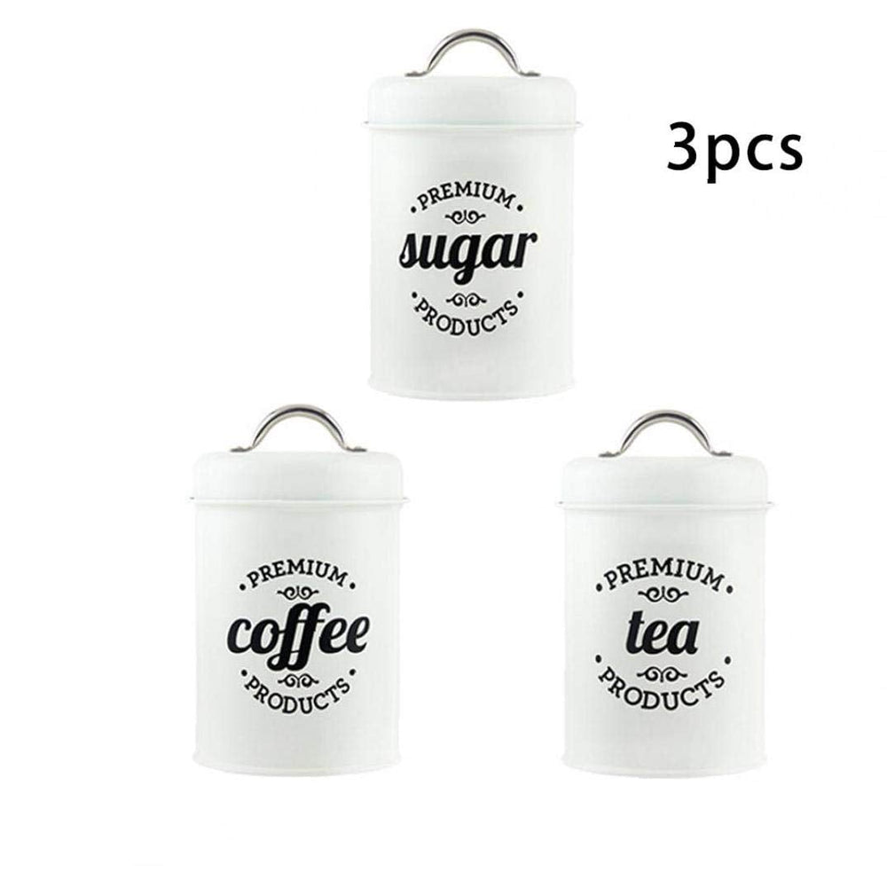 3 - Pieces White Kitchen Metal Tins - From Where - 