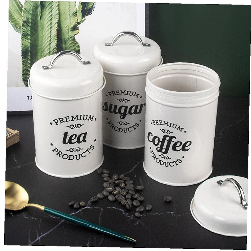 3 - Pieces White Kitchen Metal Tins - From Where - 