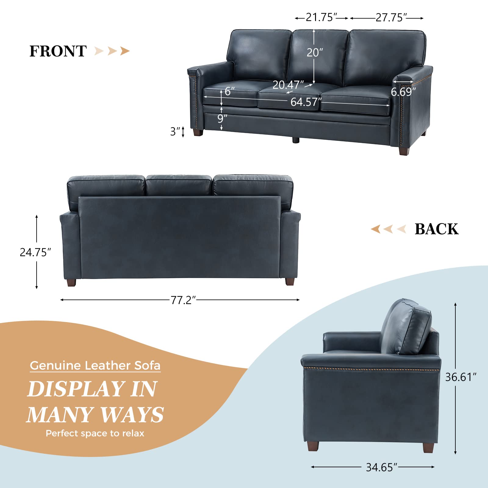 3 - Seater Upholstered Leather Sofa - From Where - 