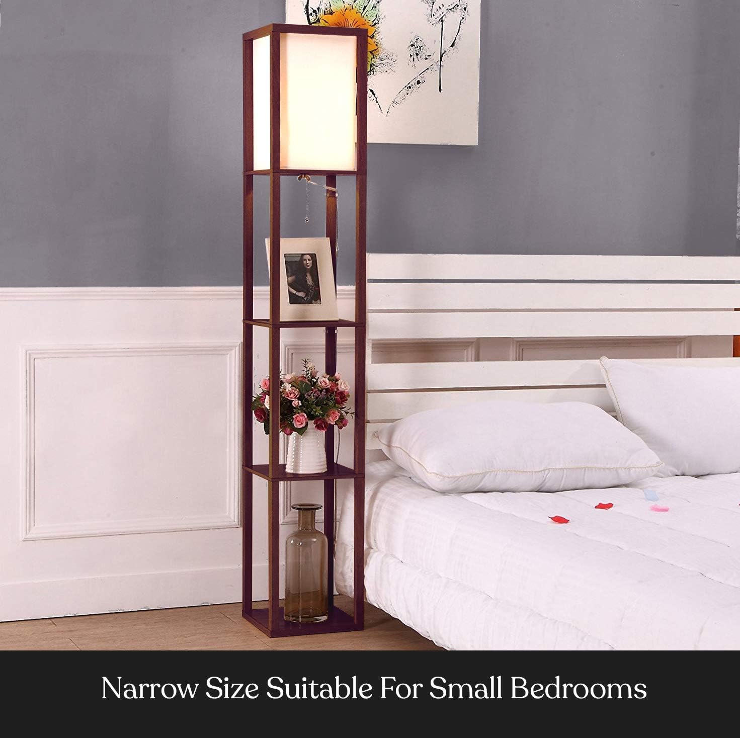 3 - Shelf Floor Lamp with White Fabric Shade - From Where - 
