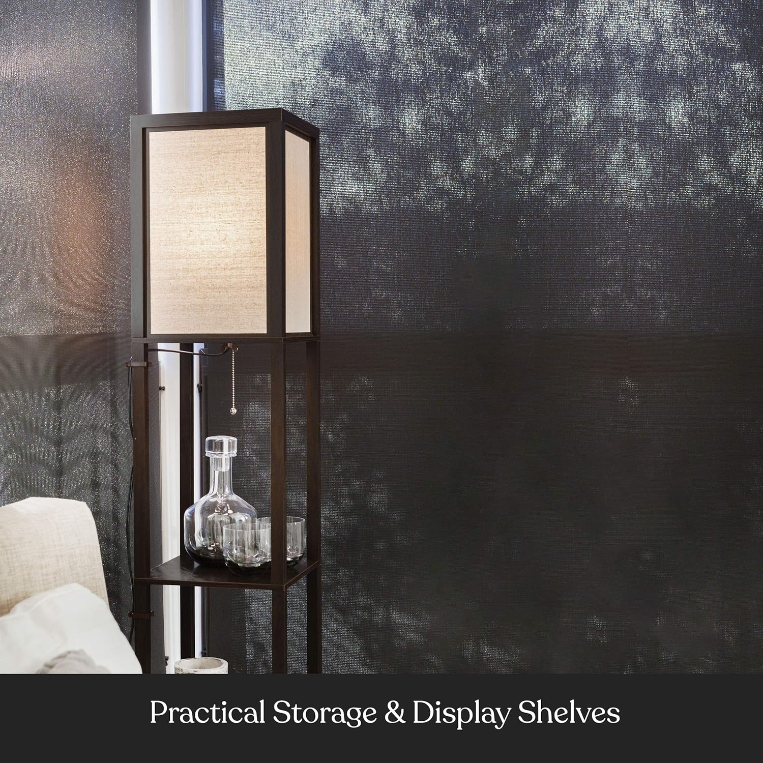 3 - Shelf Floor Lamp with White Fabric Shade - From Where - 