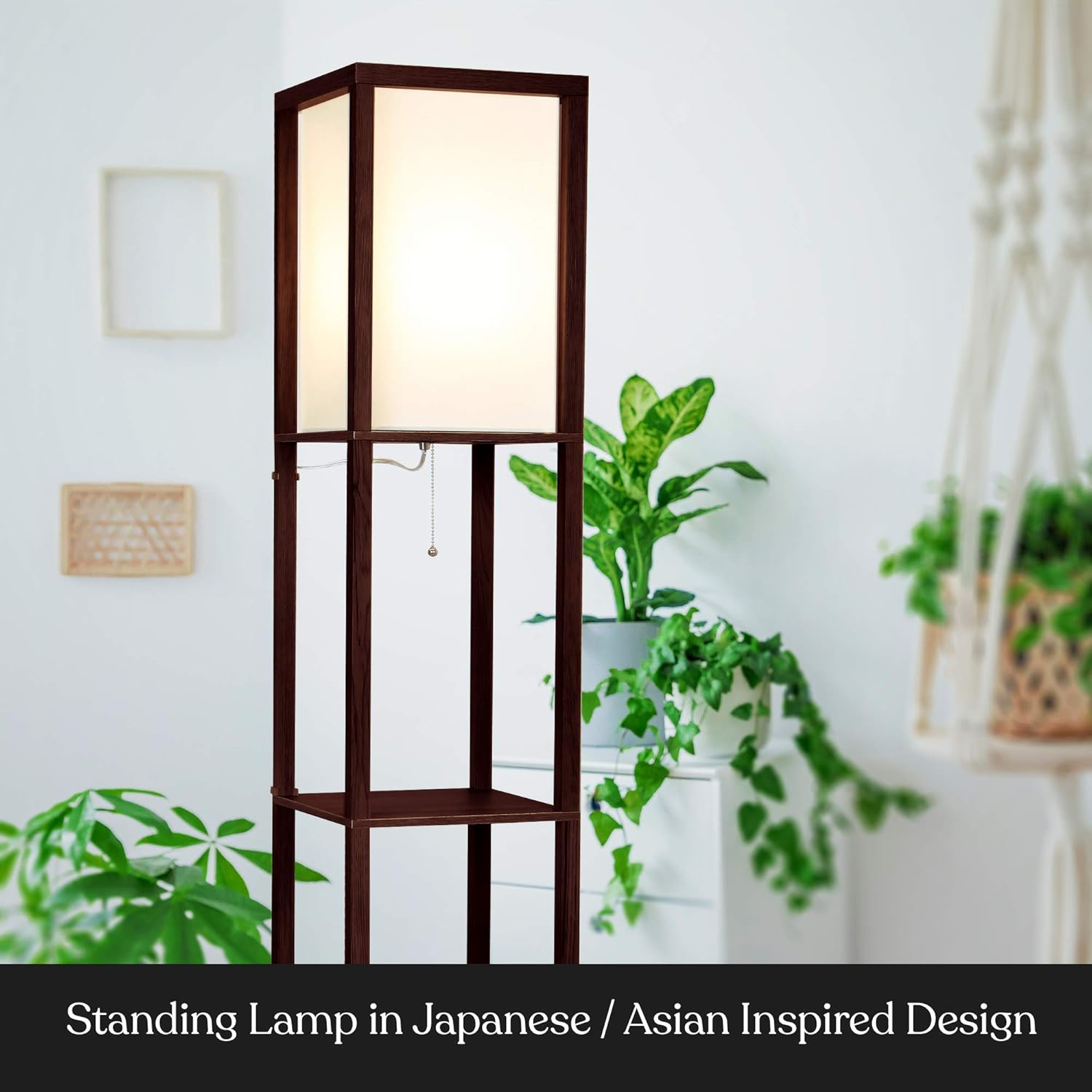 3 - Shelf Floor Lamp with White Fabric Shade - From Where - 