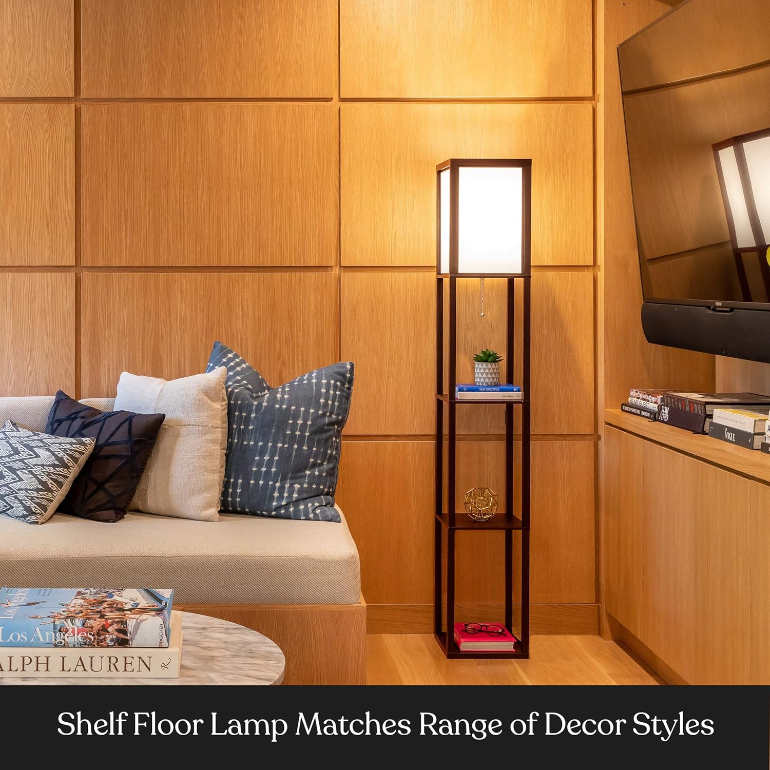 3 - Shelf Floor Lamp with White Fabric Shade - From Where - 