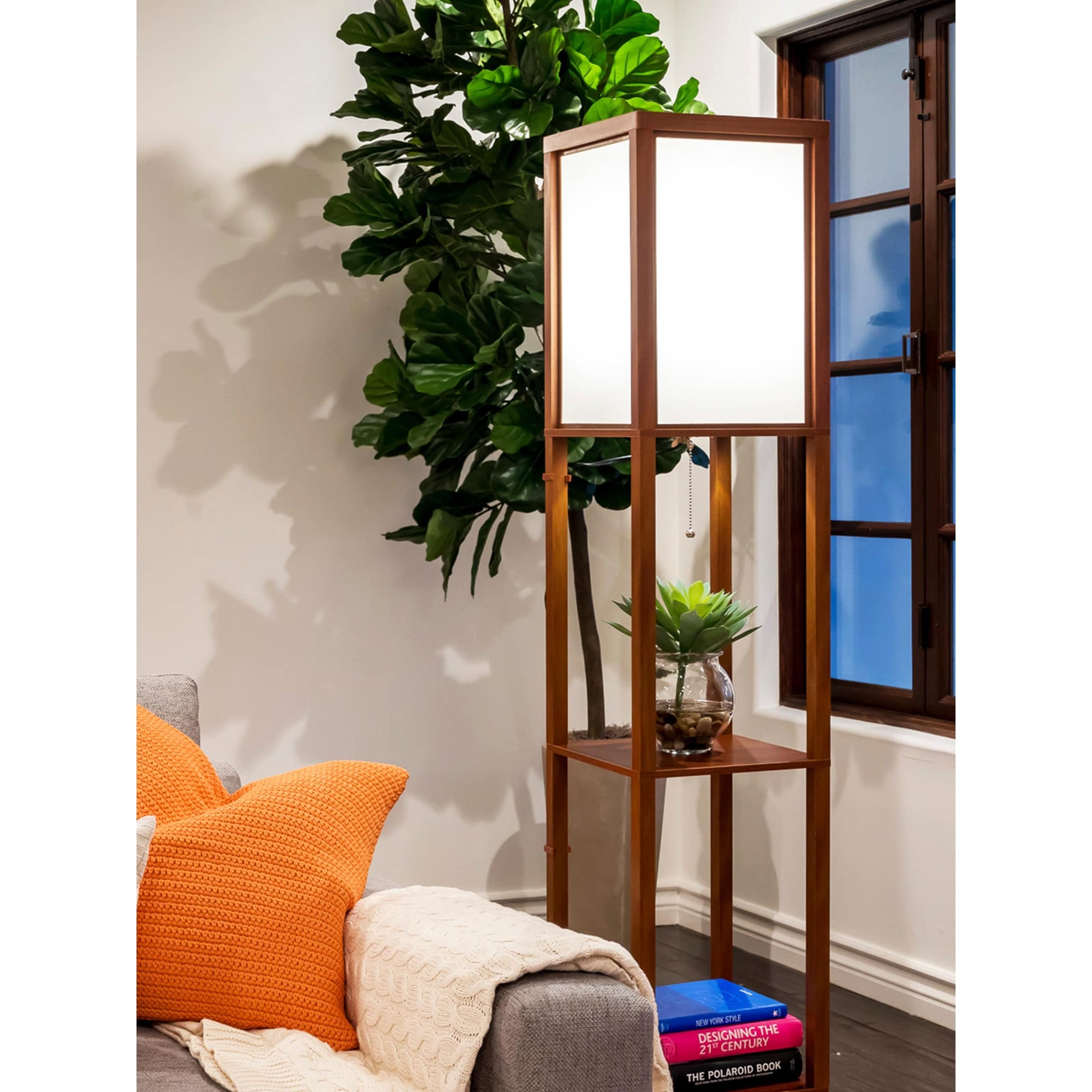3 - Shelf Floor Lamp with White Fabric Shade - From Where - 