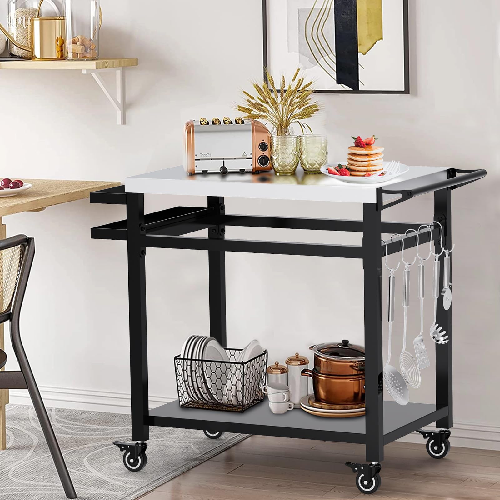 3 - Shelf Outdoor Grill Cart with Wheels - From Where - 