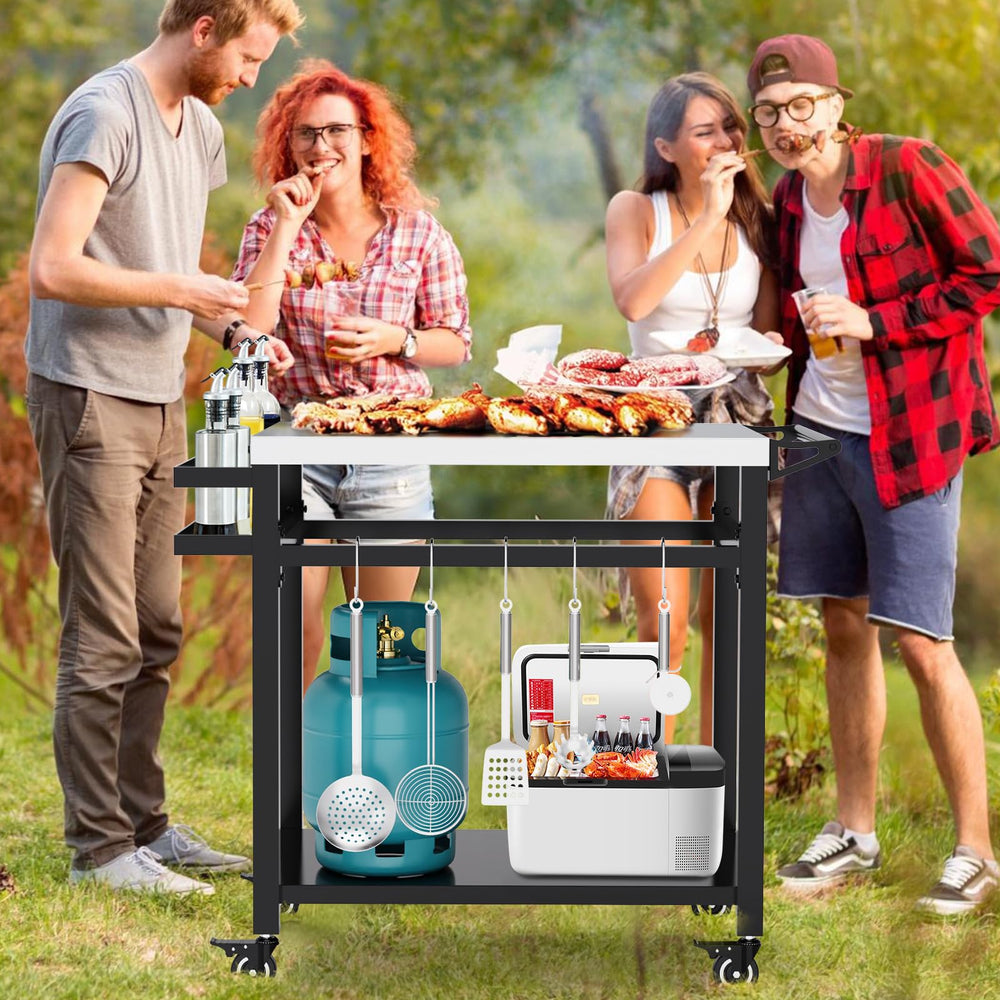 3 - Shelf Outdoor Grill Cart with Wheels - From Where - 