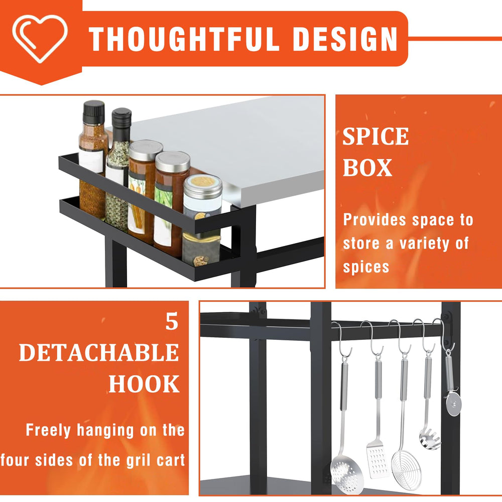 3 - Shelf Outdoor Grill Cart with Wheels - From Where - 