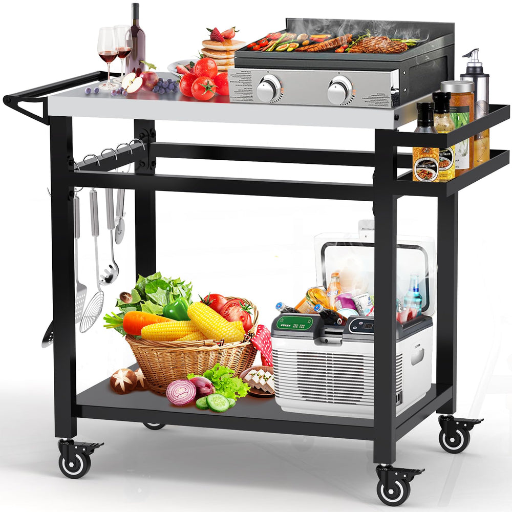 3 - Shelf Outdoor Grill Cart with Wheels - From Where - 