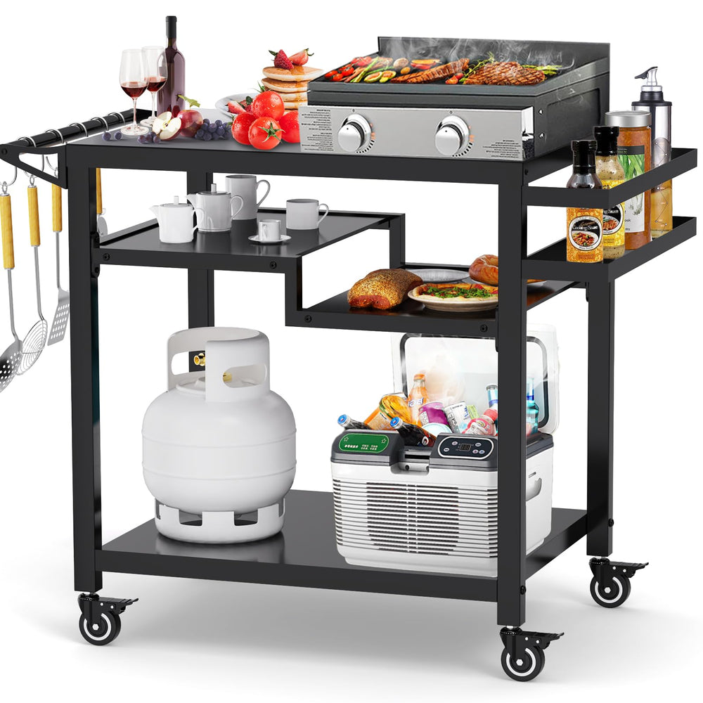 3 - Shelf Outdoor Grill Cart with Wheels - From Where - 