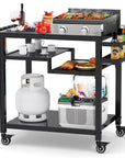 3 - Shelf Outdoor Grill Cart with Wheels - From Where - 