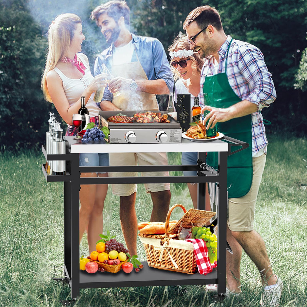 3 - Shelf Outdoor Grill Cart with Wheels - From Where - 