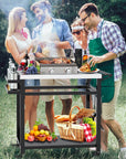 3 - Shelf Outdoor Grill Cart with Wheels - From Where - 