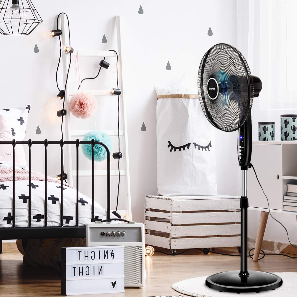 3 - Speed Oscillating Standing Fan w/ Timer - From Where - 