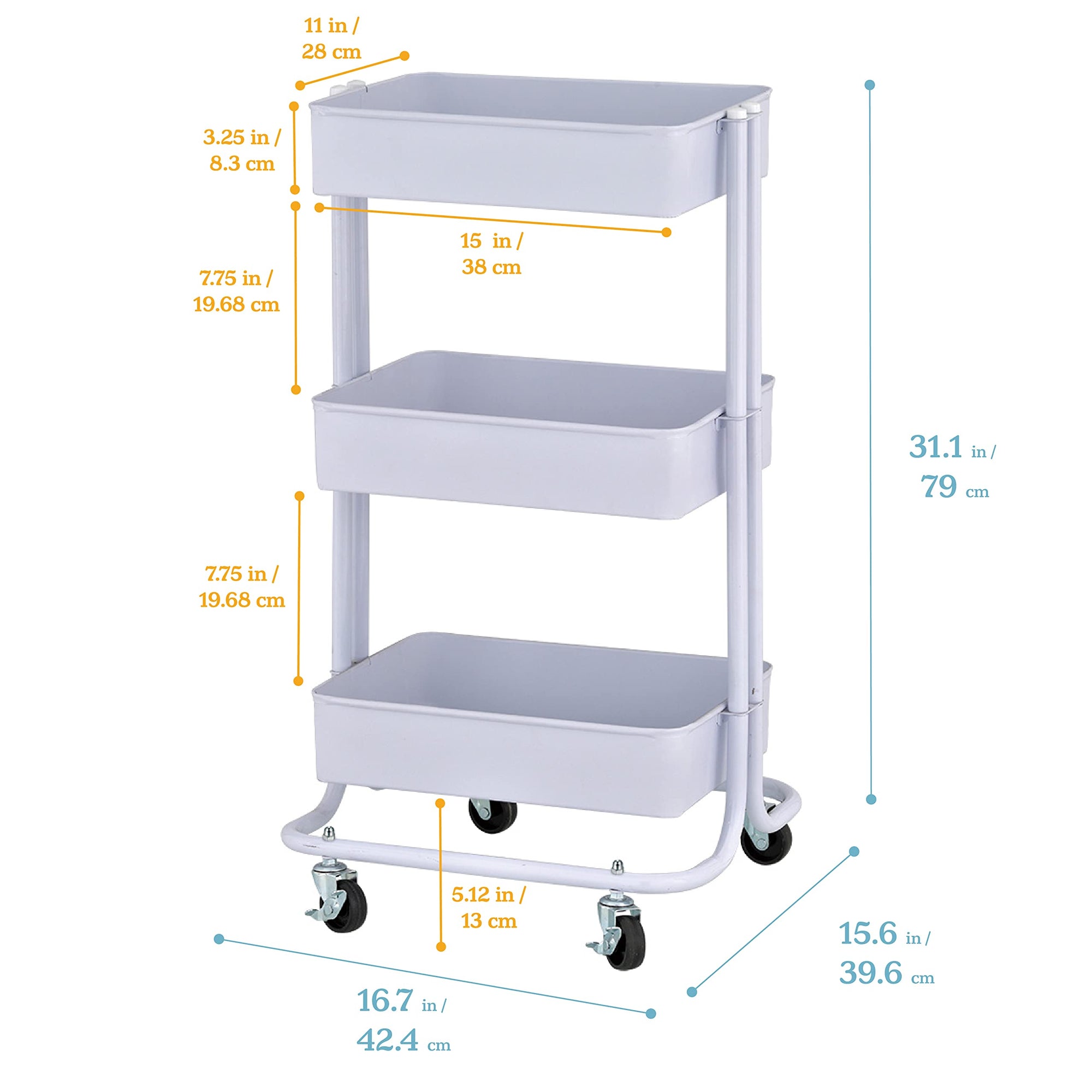 3 - Tier Metal Rolling Utility Cart - From Where - 