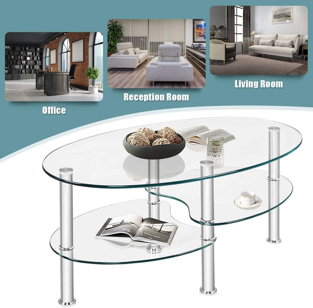3 - Tier Oval Glass Coffee Table - From Where - 