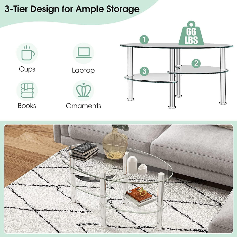 3 - Tier Oval Glass Coffee Table - From Where - 