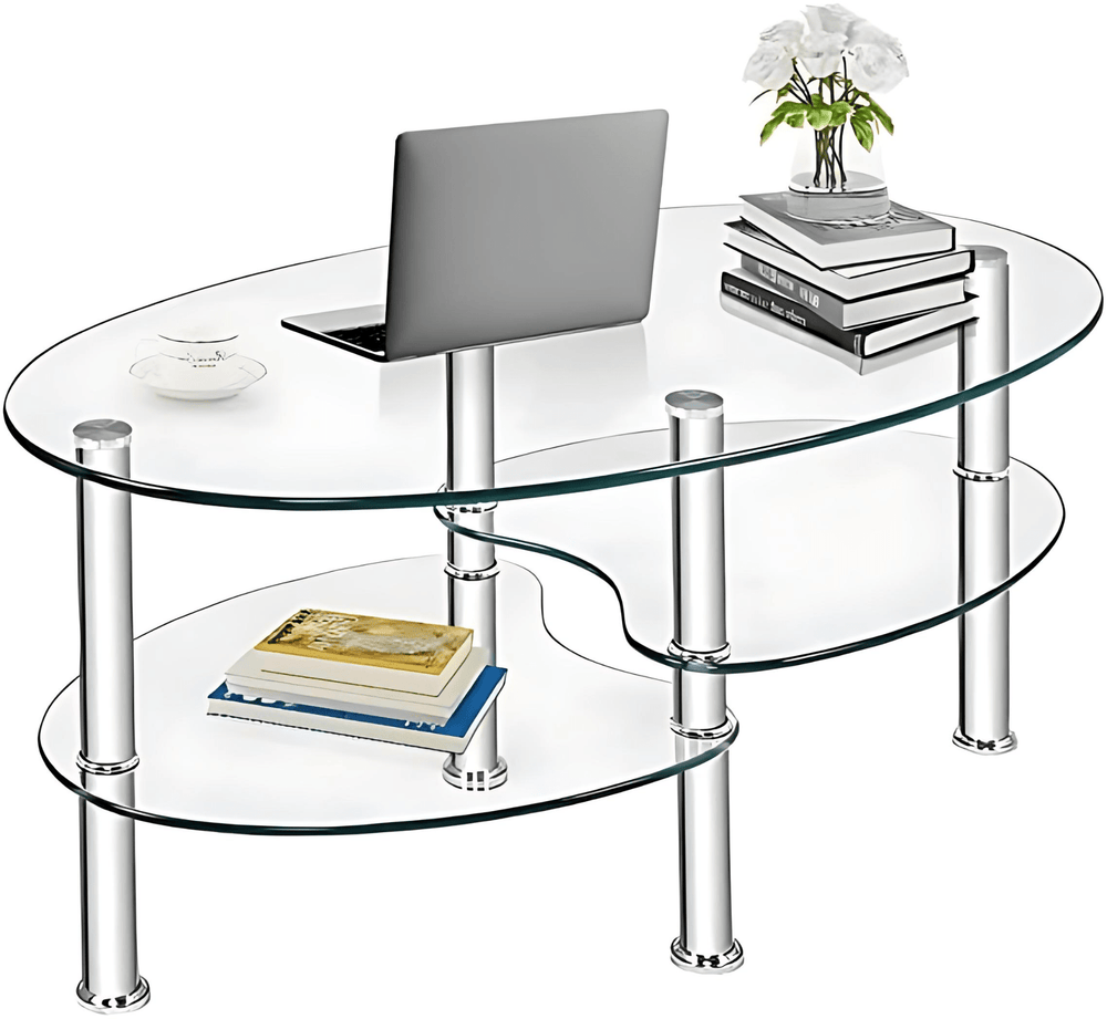 3 - Tier Oval Glass Coffee Table - From Where - 