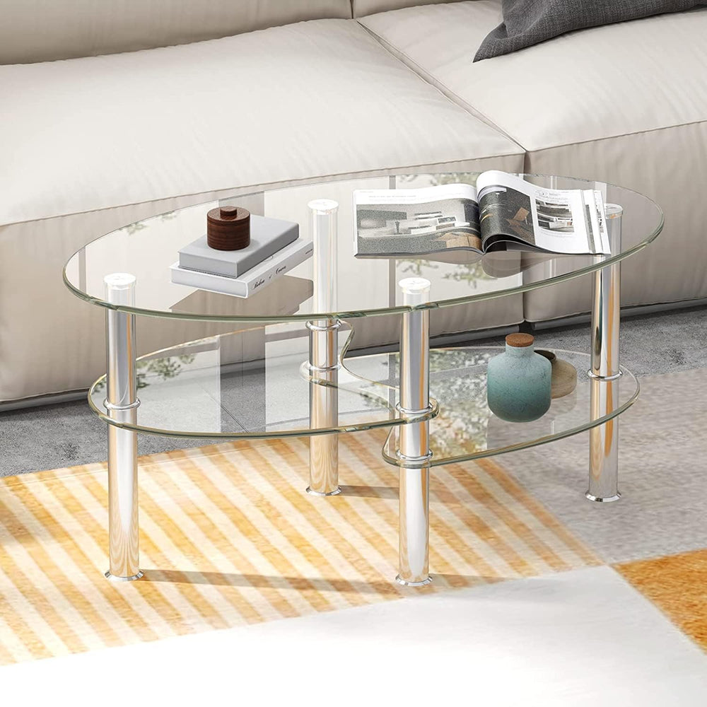 3 - Tier Oval Glass Coffee Table - From Where - 