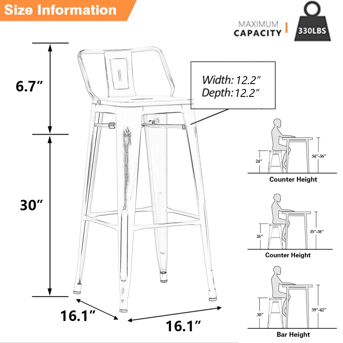 30&quot; Metal Bar Stools with Backs - From Where - 