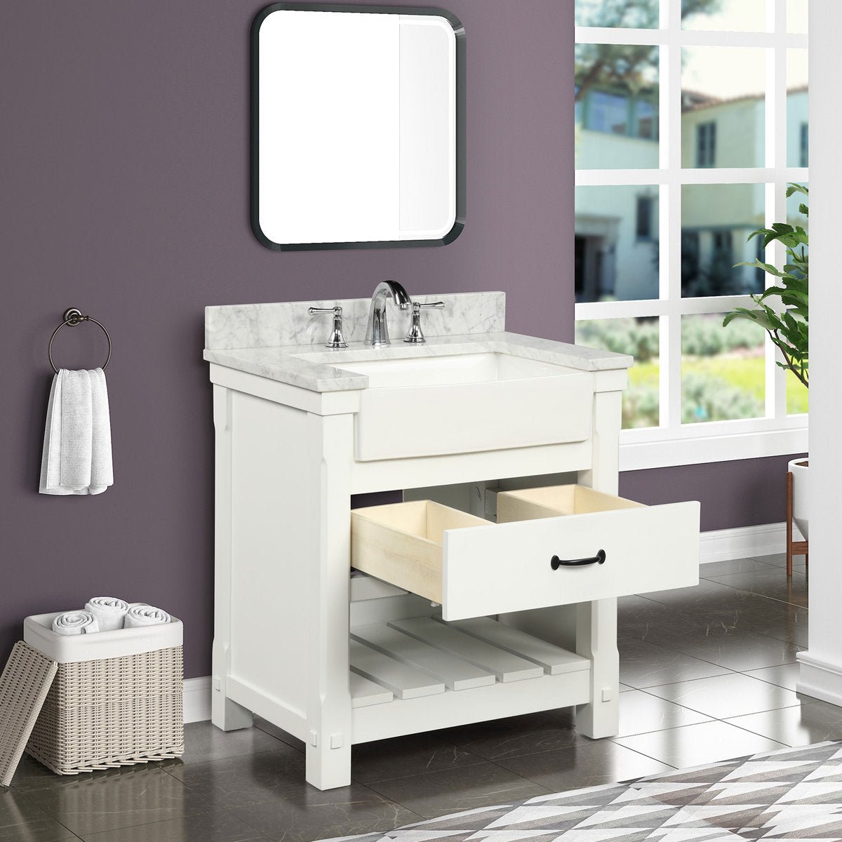 31'' Single Bathroom Vanity with Marble Top - From Where - 