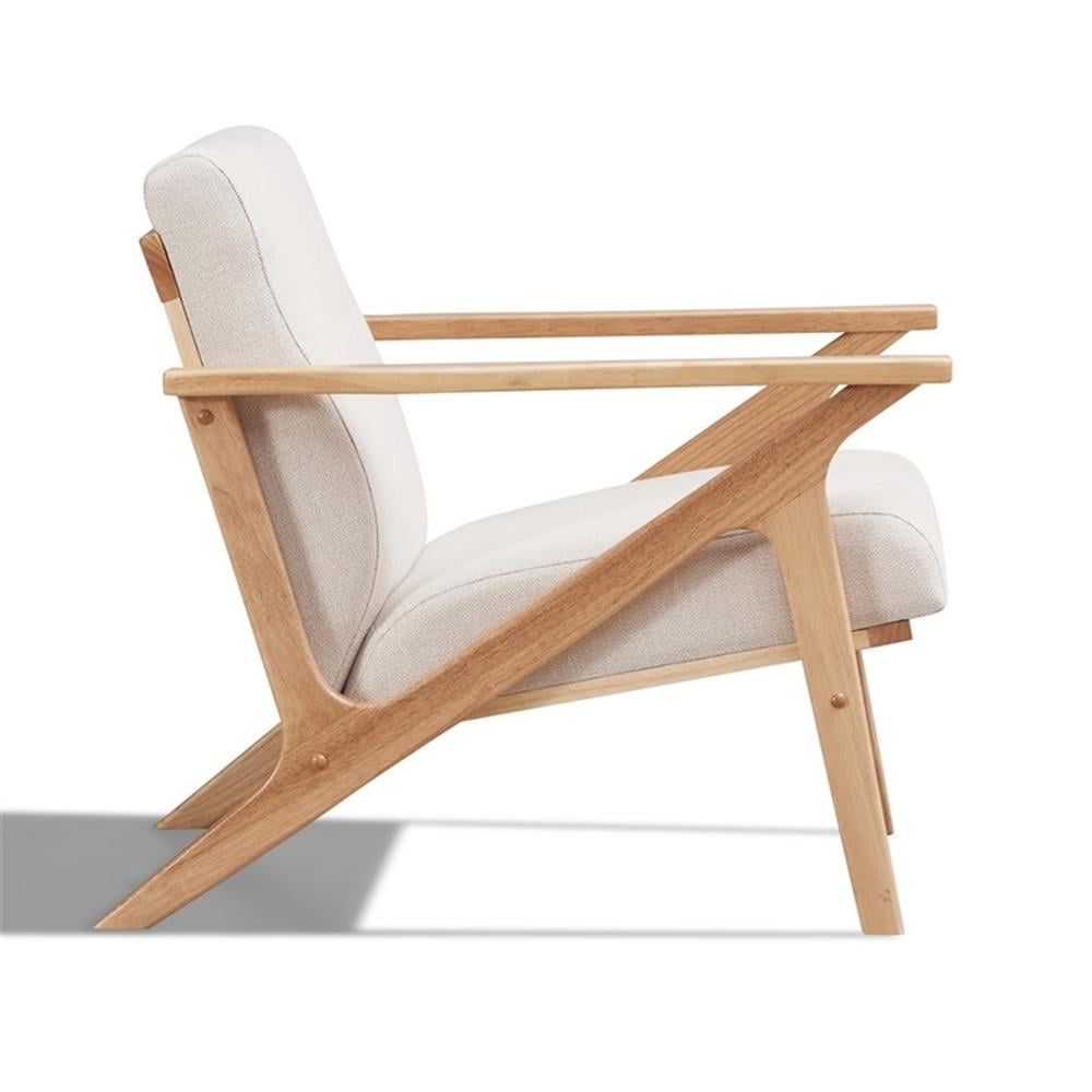Pemberly Row Solid Wood and Fabric Upholstered Accent Armchair in Beige/Oak