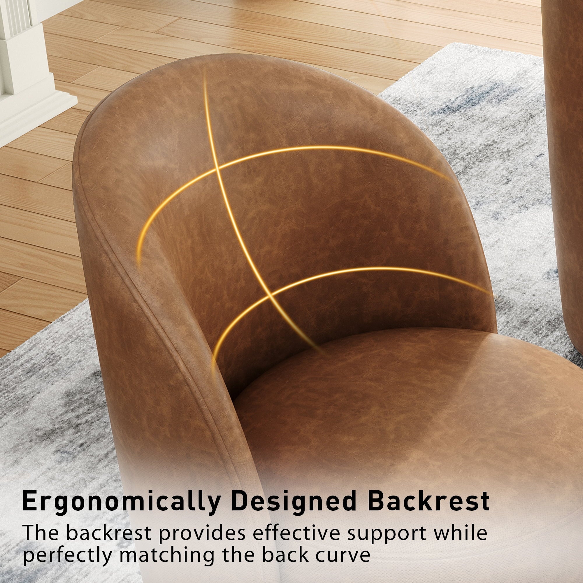 DREAMSIDEA Swivel Dining Chair, Upholstered Barrel Accent Chair for Dining Room & Kitchen Chairs, Morden Round Vanity Chair for Living Room&Bedroom, Faux Leather-Brown