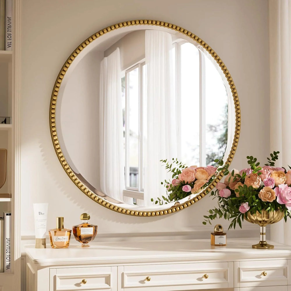 28" Beaded Round Wall Mirror