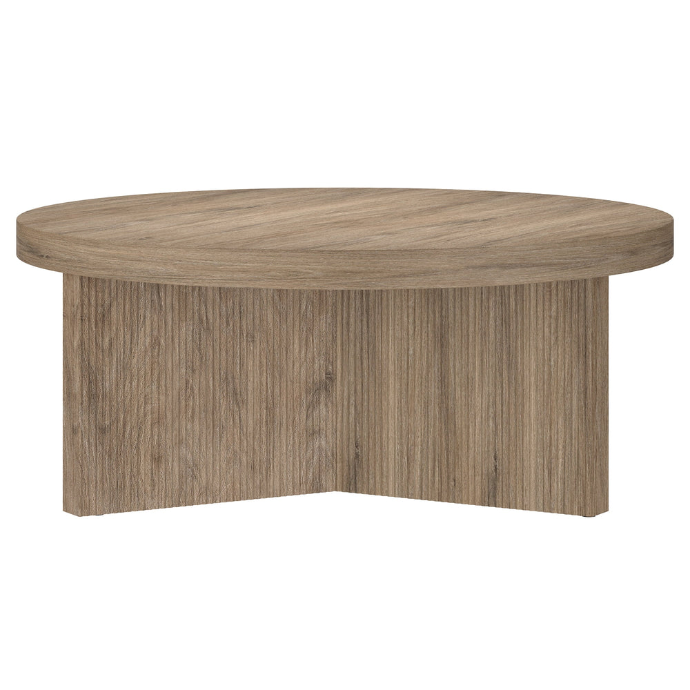 Antiqued Gray Oak Round Coffee Table