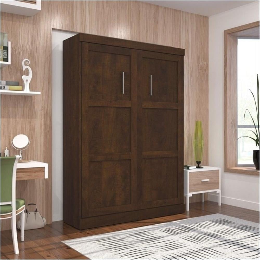 Pemberly Row 59" Contemporary Wood/Metal Full Wall Bed in Chocolate