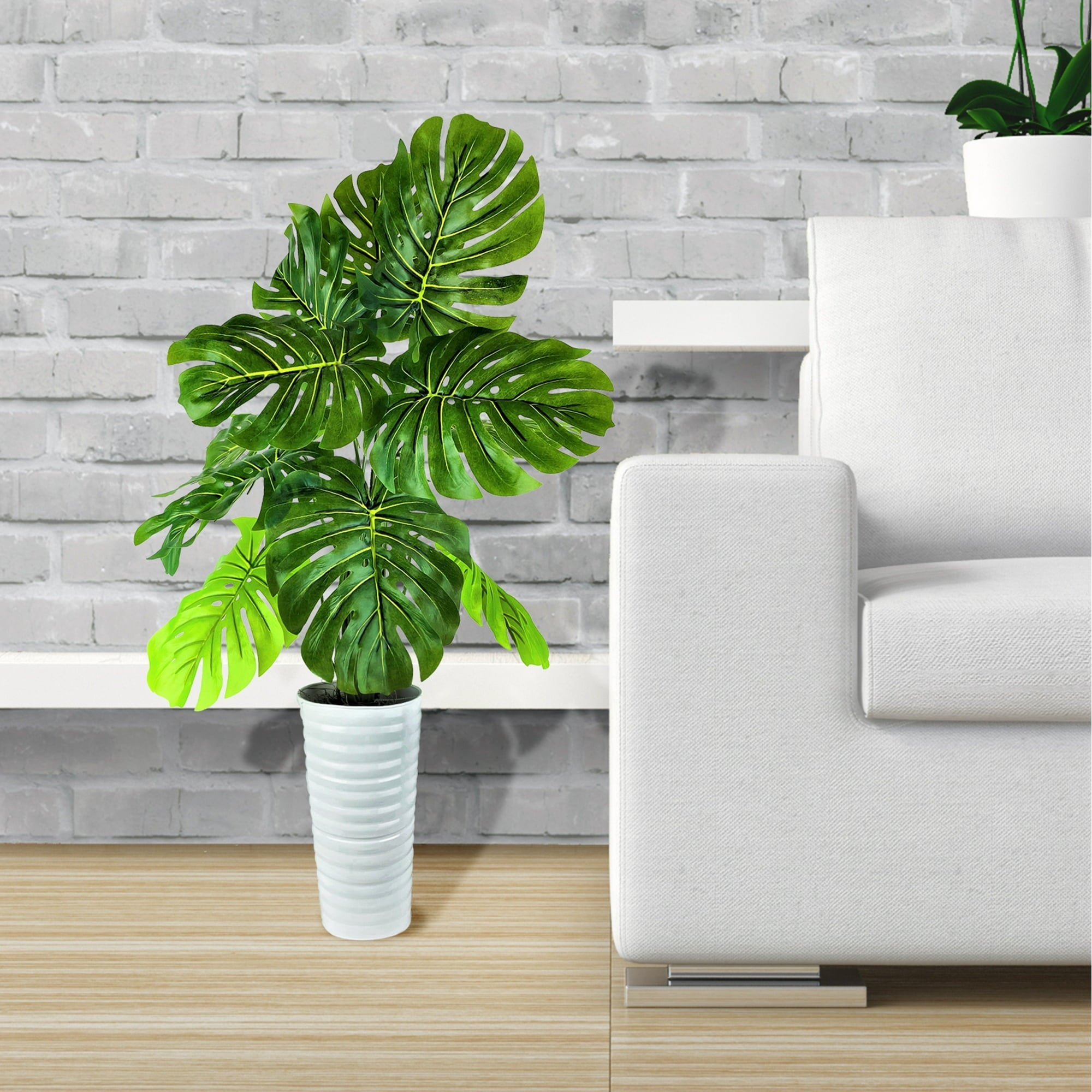 36" Artificial Monstera Plant in White Planter - From Where - 
