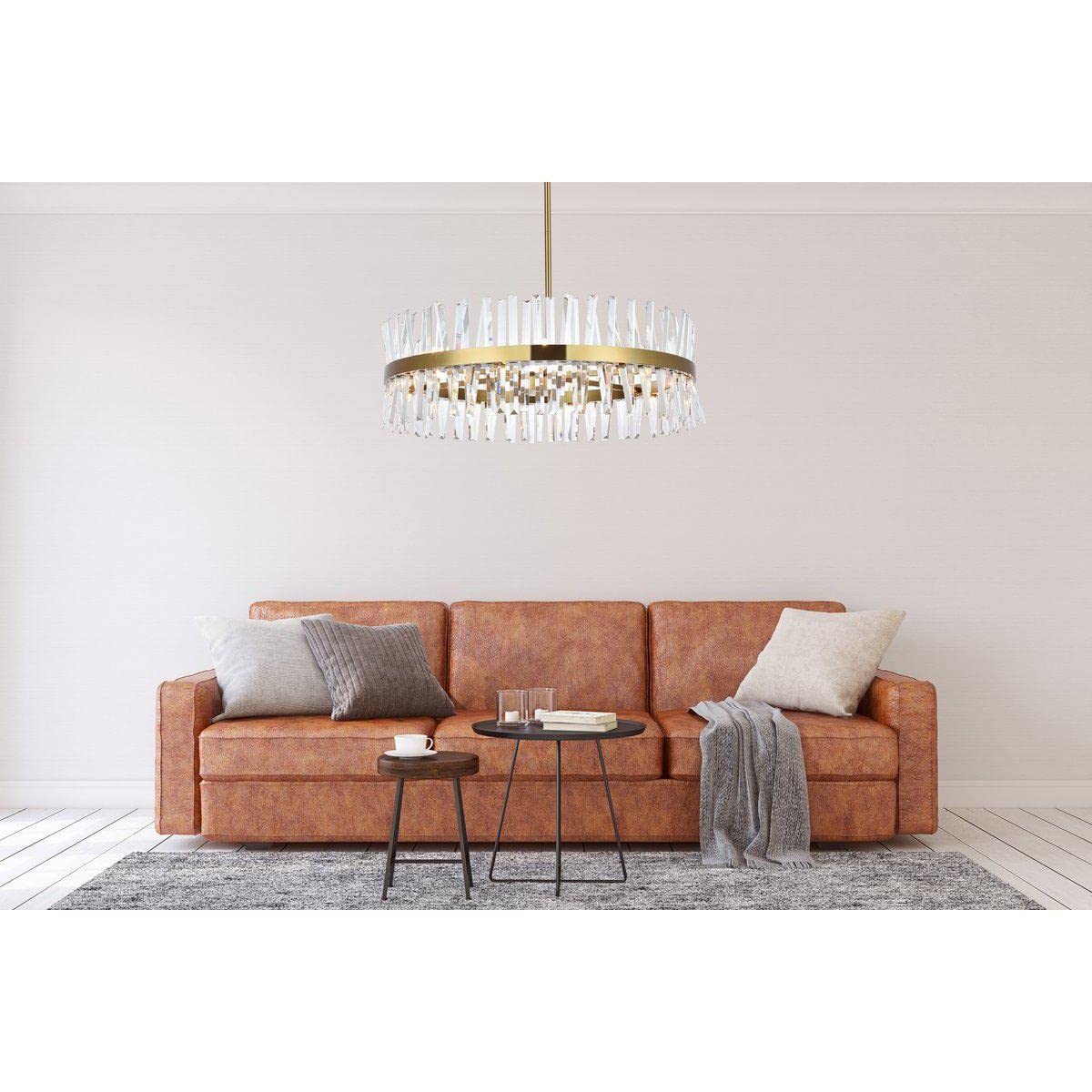 36 inch Crystal Round Chandelier Light in Satin Gold - From Where - 