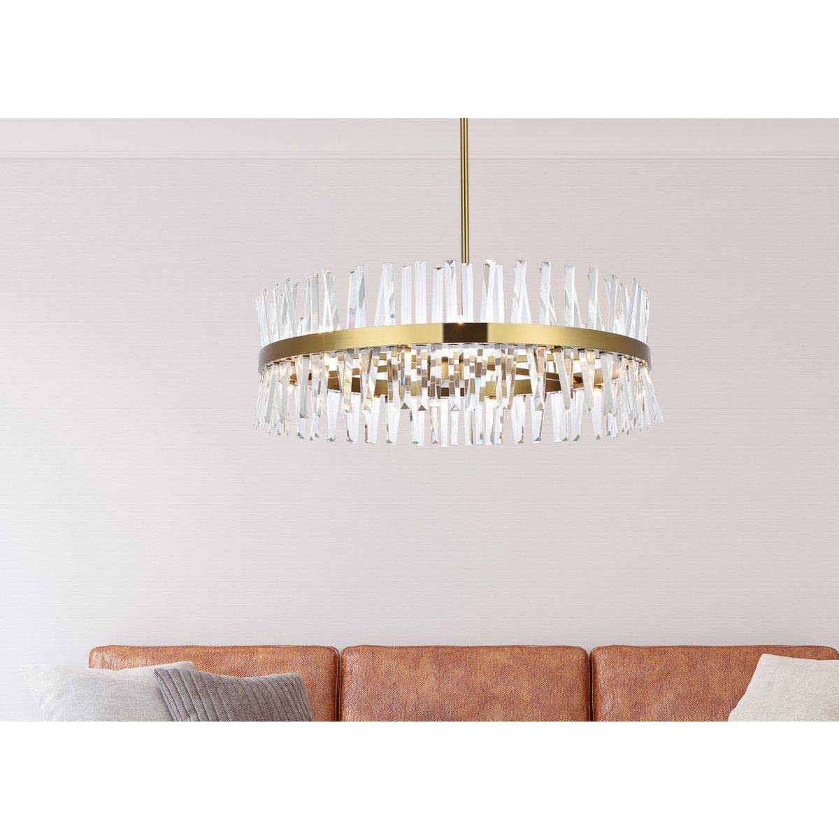 36 inch Crystal Round Chandelier Light in Satin Gold - From Where - 