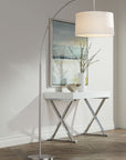 360 Lighting Cora Modern Arc Floor Lamp Standing 72" Tall Brushed Nickel Metal White Linen Drum Shade for Living Room Reading Bedroom Office House