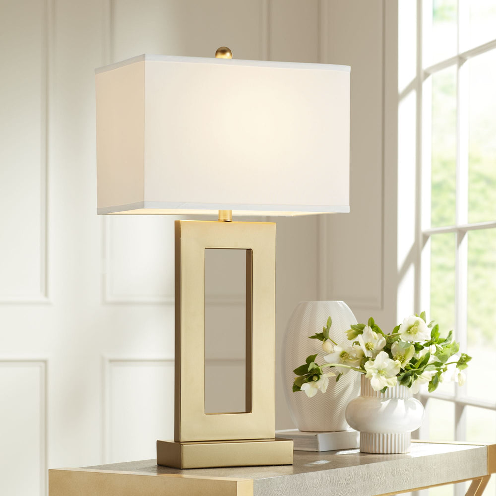 360 Lighting Marshall Modern Table Lamp 30" Tall Gold Open Base Oatmeal Rectangular Shade for Bedroom Living Room Bedside Nightstand Office House Home
