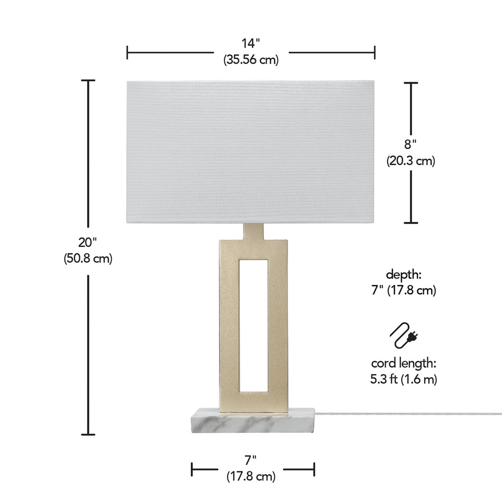 D'Alessio 20-inch Modern Gold Table Lamp, White Linen Shade, LED Bulb Included