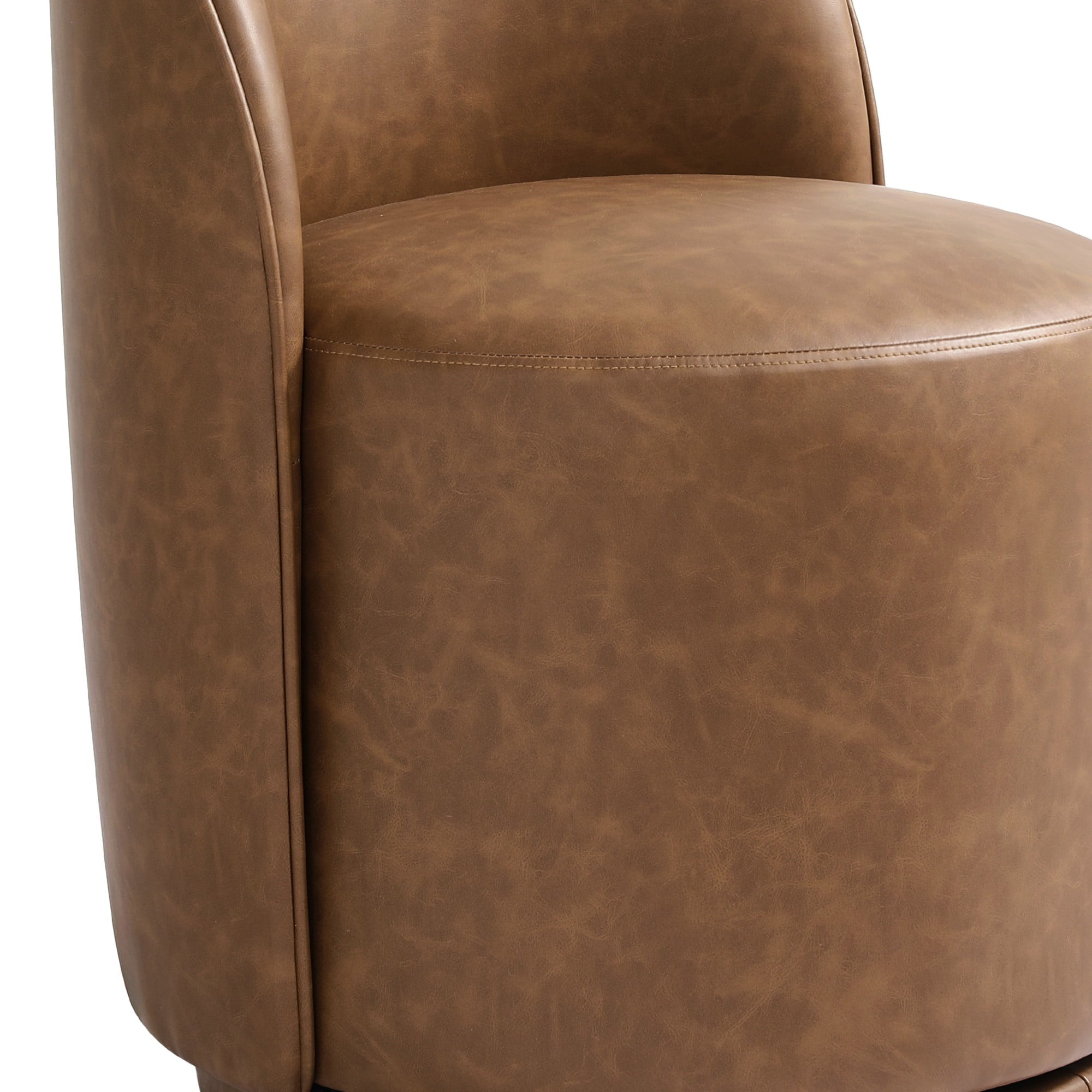 DREAMSIDEA Swivel Dining Chair, Upholstered Barrel Accent Chair for Dining Room & Kitchen Chairs, Morden Round Vanity Chair for Living Room&Bedroom, Faux Leather-Brown