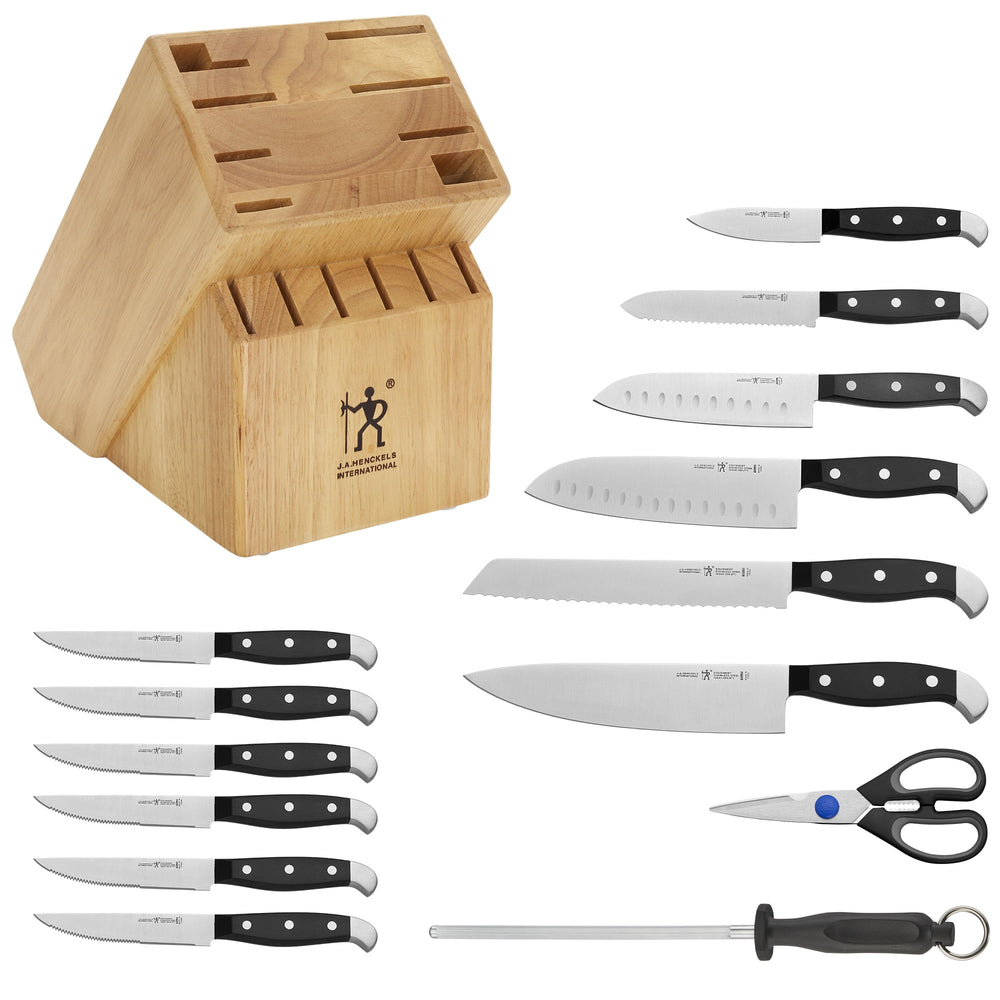 HENCKELS Statement 15-Piece Kitchen Knife Set, Chef's Knife, Steak Knives, Light Brown Block