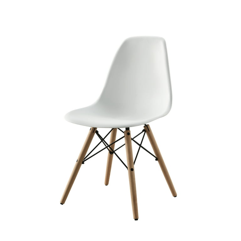 Mainstays Mid-Century Modern Dining Chair, Set of 4, White and Beech Color for Indoor